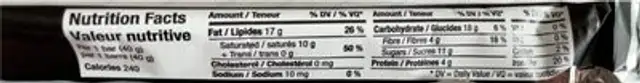 Chocolat noir nutrition facts table