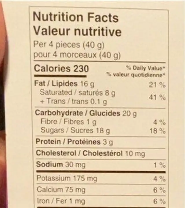 roasted hazelnut milk chocolate nutrition facts table
