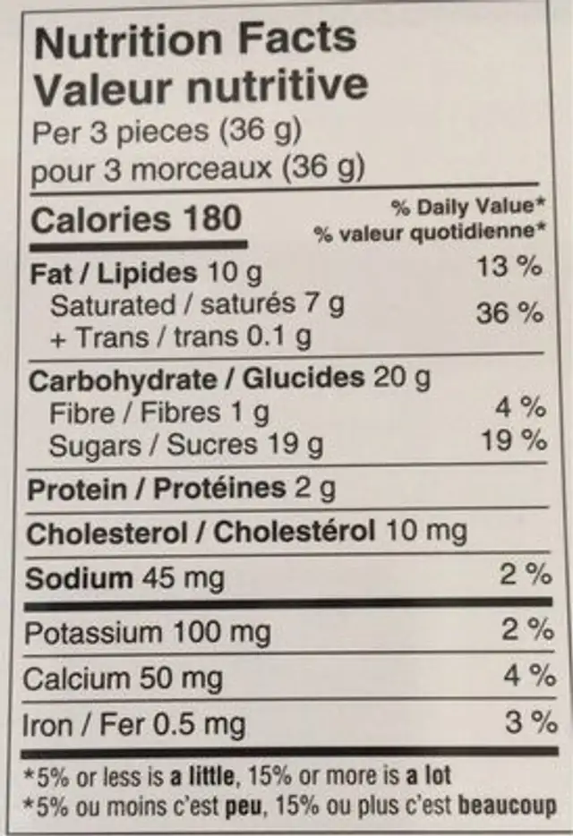 Chocolat Signature nutrition facts table