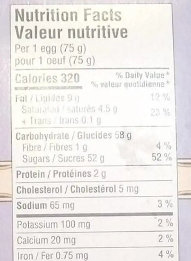 Oeuf de Pâques Supérieur nutrition facts table