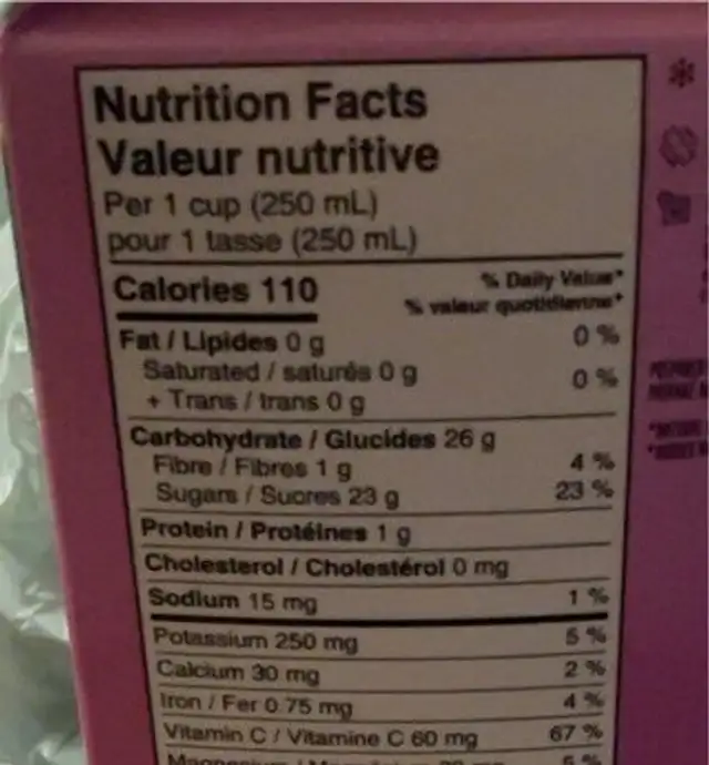 berry smoothie nutrition facts table