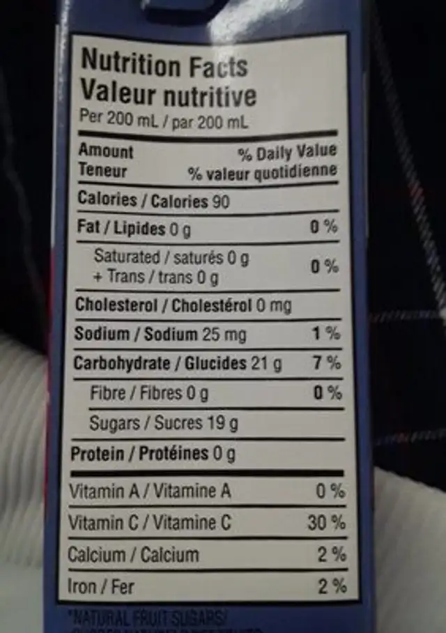 Oasis Fruits Des Champs 3X200ML nutrition facts table