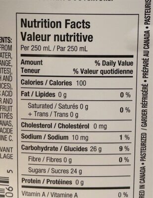 Peach passion nutrition facts table