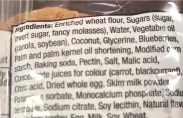 blueberry turnover nutrition facts table