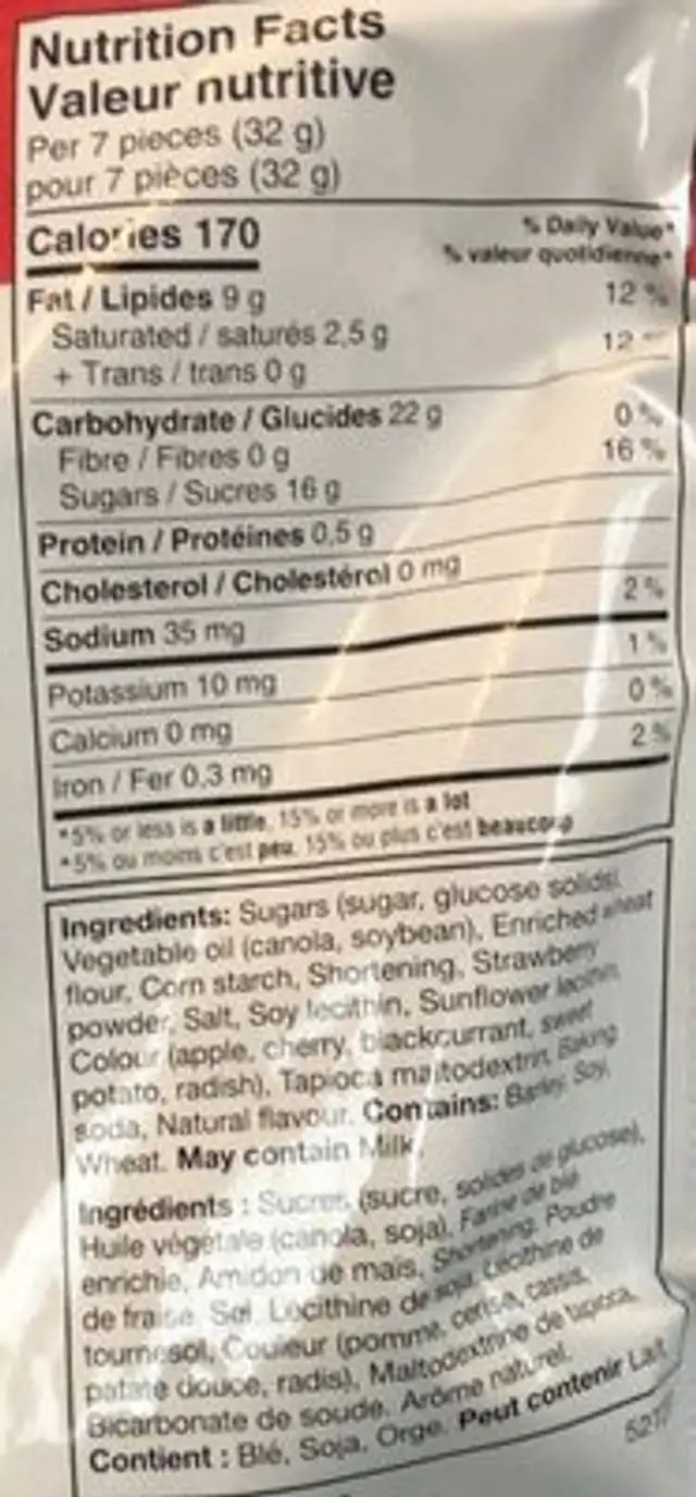 Bouchées Croustillantes nutrition facts table