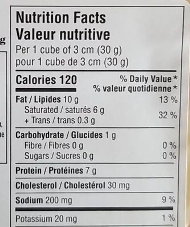 Gouda fumé nutrition facts table