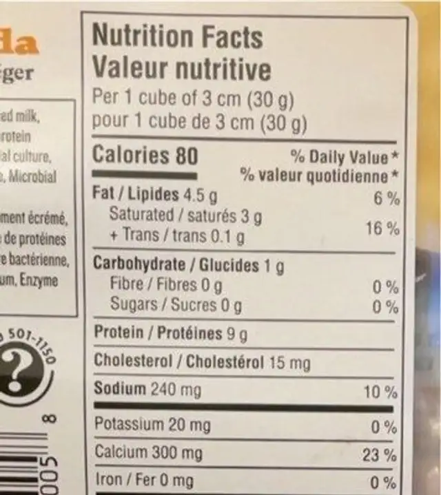 Gouda léger nutrition facts table