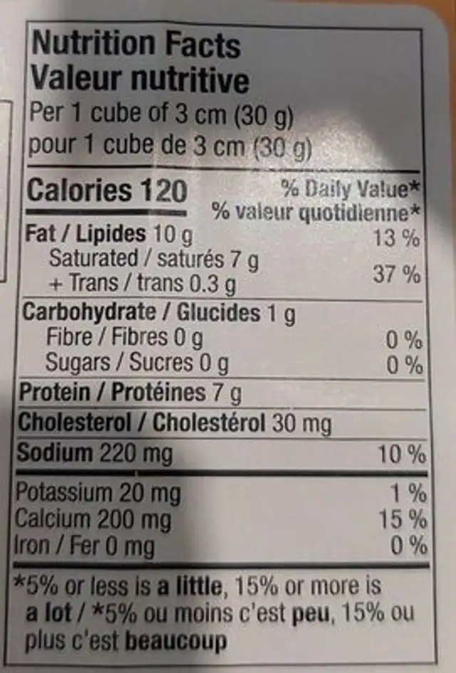 Cheddar marbré nutrition facts table