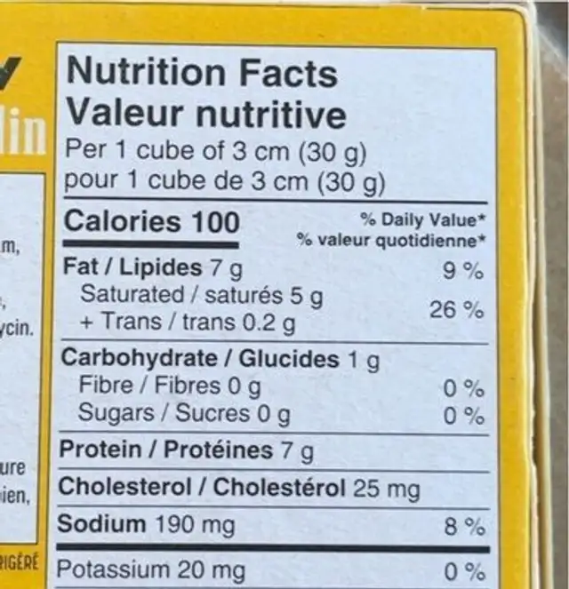 Saint-Paulin Monsieur Gustav nutrition facts table