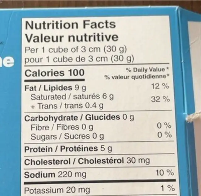 Double creme nutrition facts table