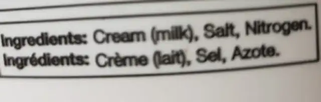 Butter ingredients label