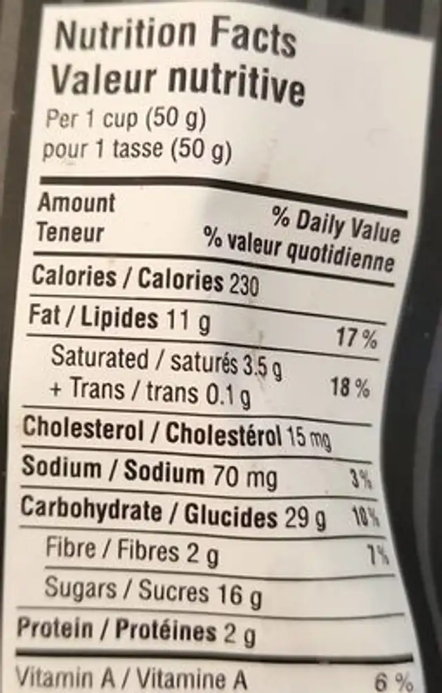Nutcorn nutrition facts table