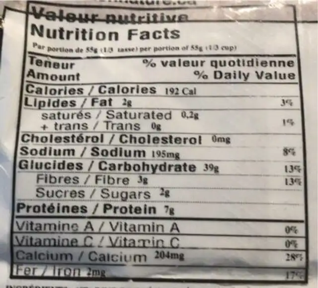 Mélange à crêpe nutrition facts table
