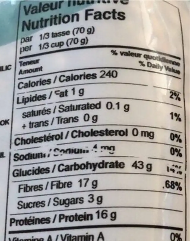 Fèves blanches Navy biologiques nutrition facts table