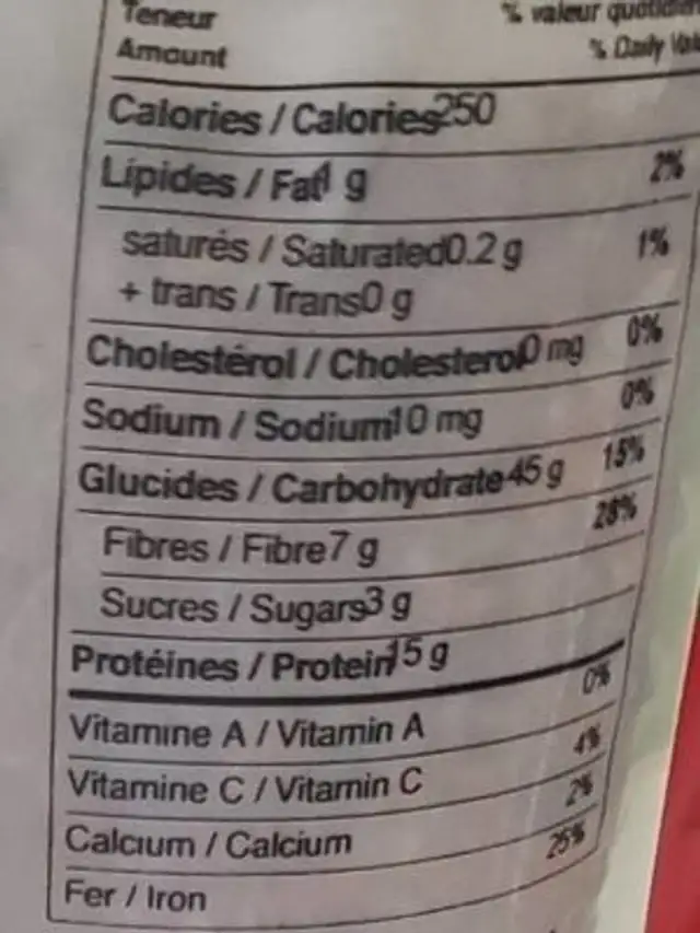 Mélange à soupe bio nutrition facts table