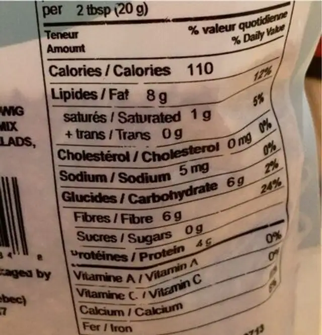 Graines de lin doré bio nutrition facts table