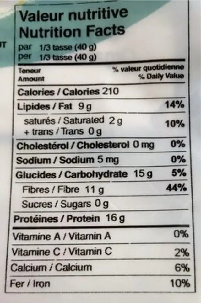 Soya rôti non salé biologique nutrition facts table