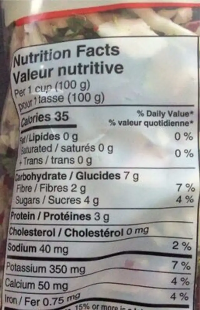 Mélange betterave et chou frisé nutrition facts table
