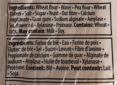 White pita ingredients label