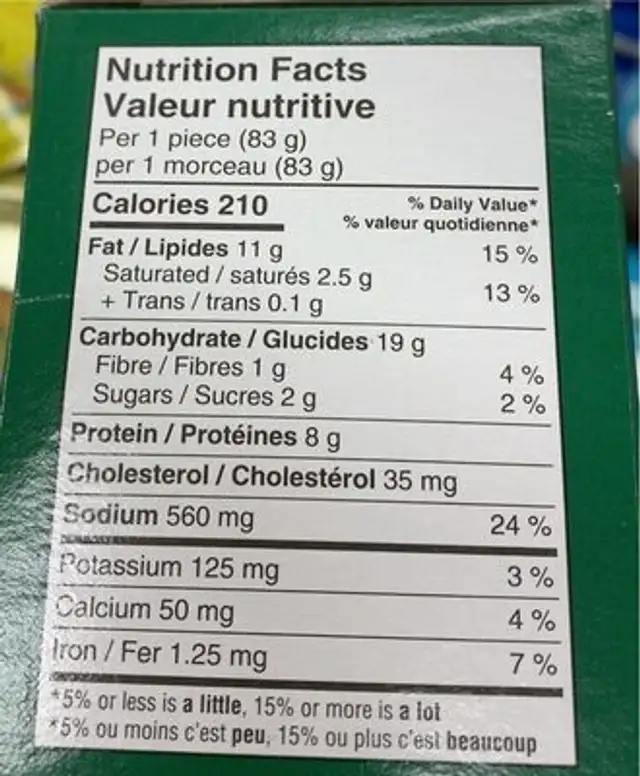 Corn Dog nutrition facts table