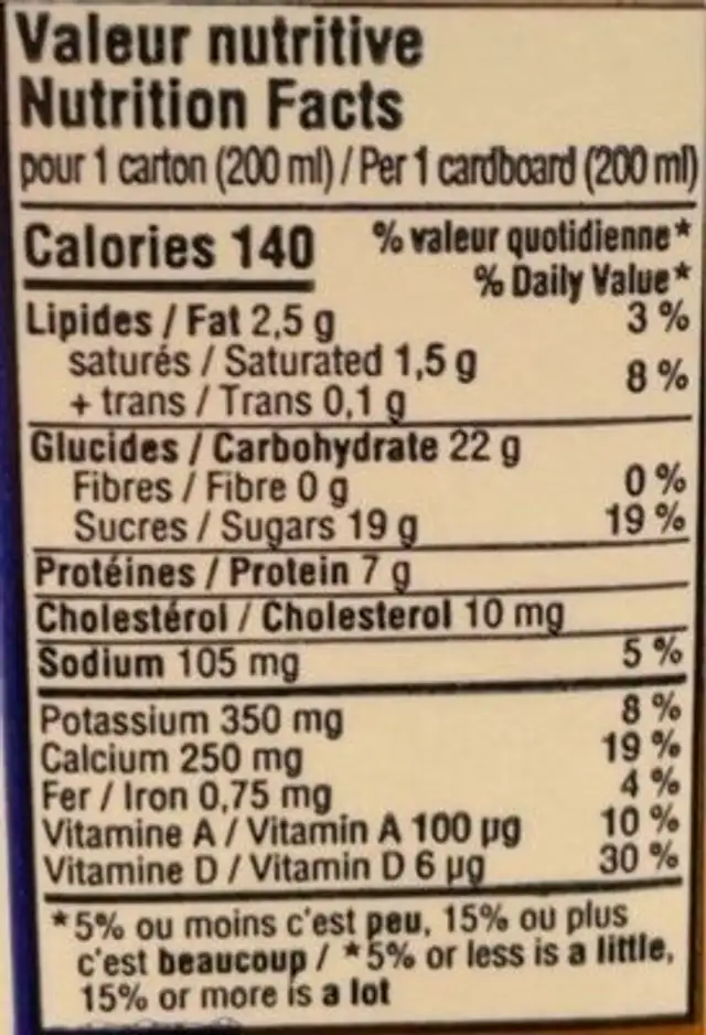 Le chocolaté nutrition facts table