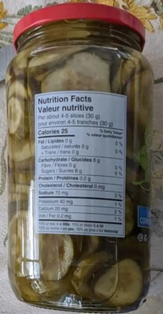 Cornichons sucres a l'érable nutrition facts table