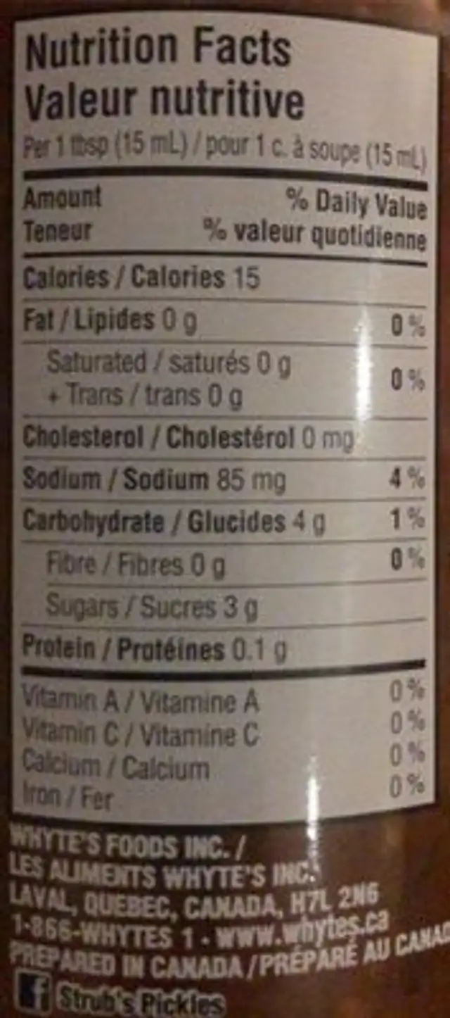 Hamburger relish nutrition facts table