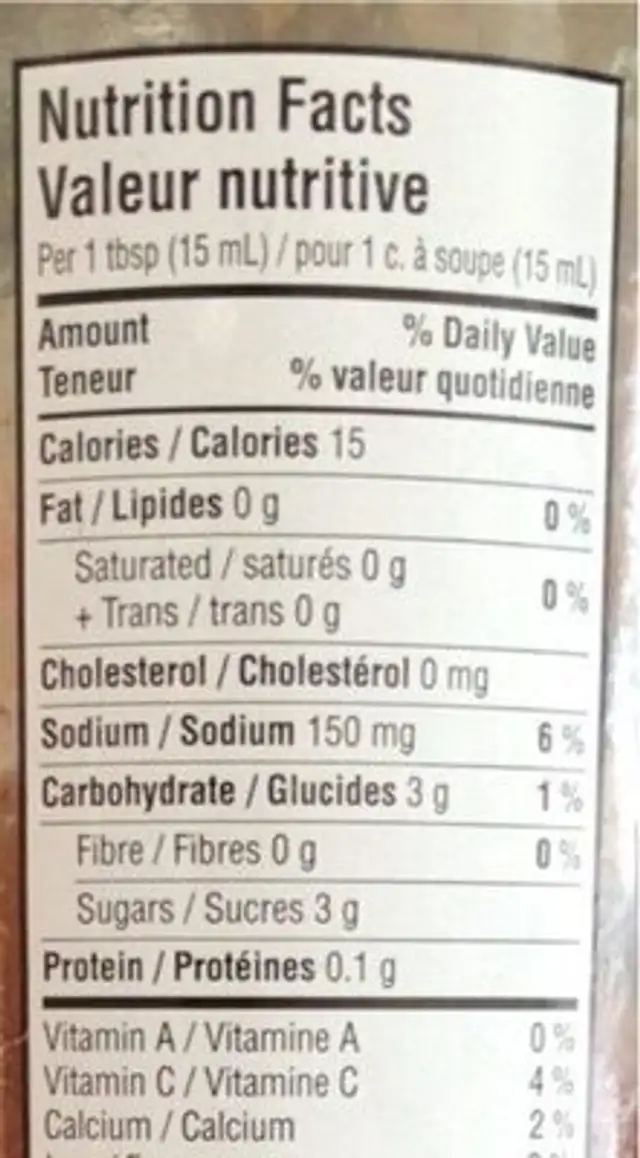 Relish aux piments forts nutrition facts table