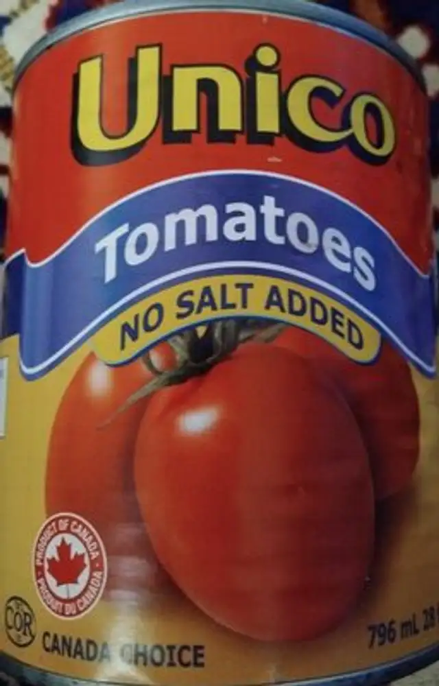 Tomates entières sans sel ajouté ingredients label