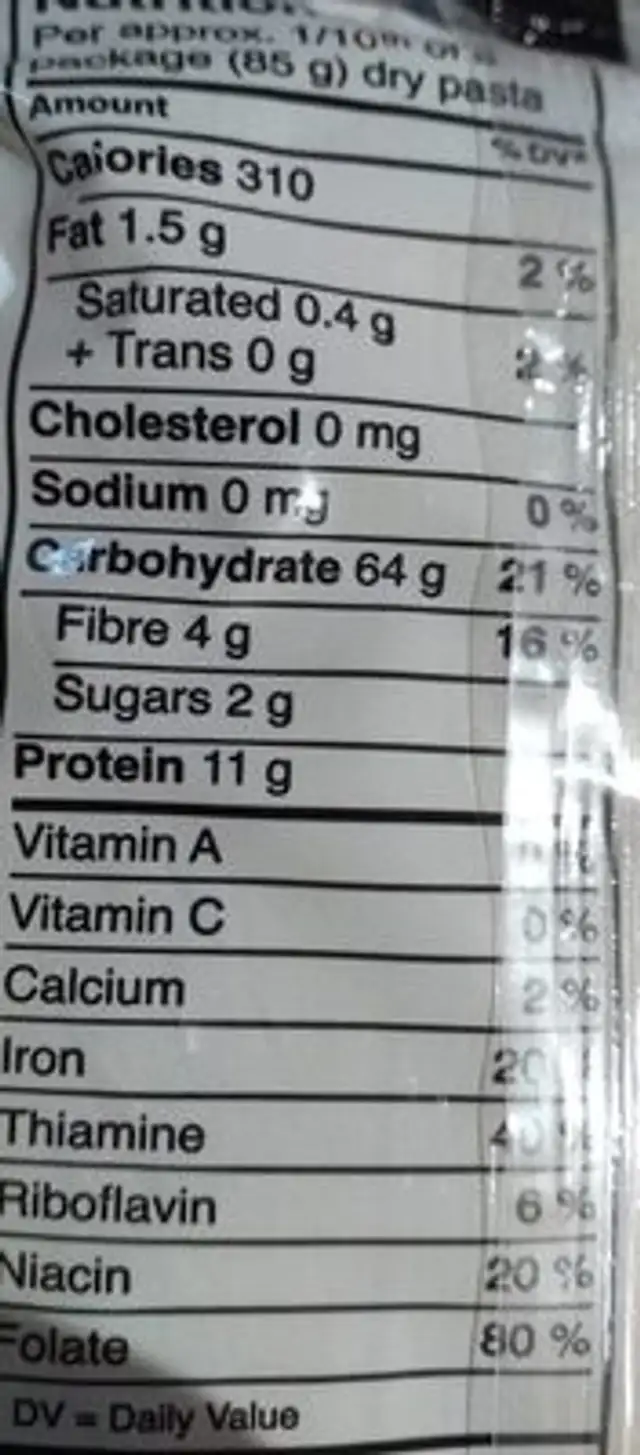 Unico Linguine Pasta ingredients label
