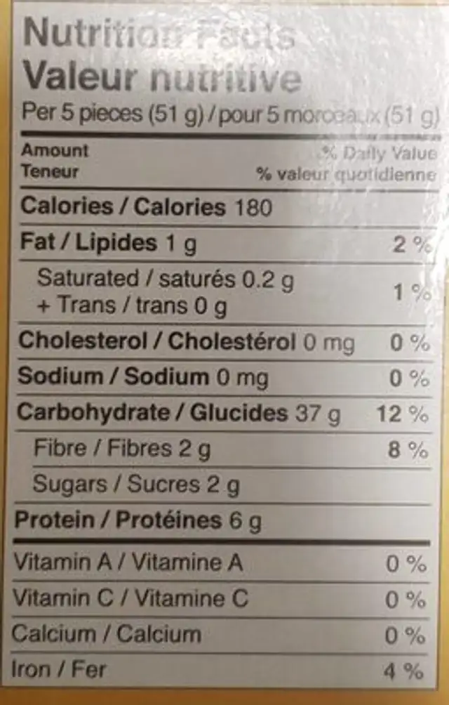 Cannelloni nutrition facts table