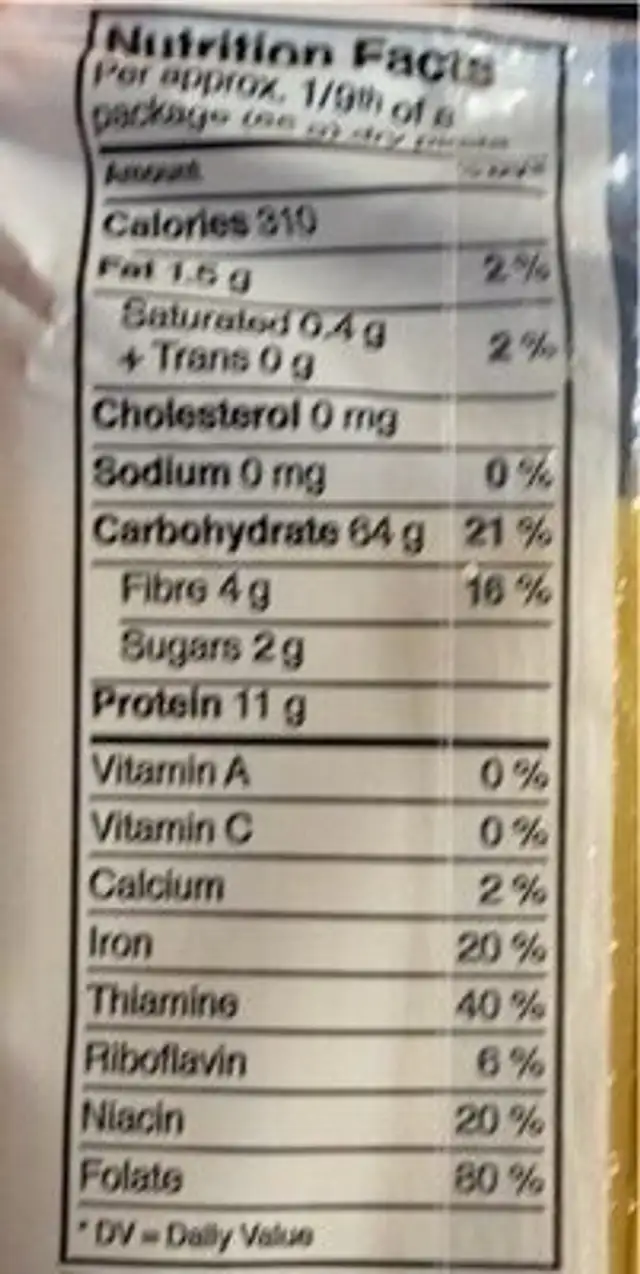 Linguine nutrition facts table