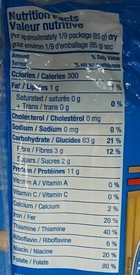 Spaghetti nutrition facts table