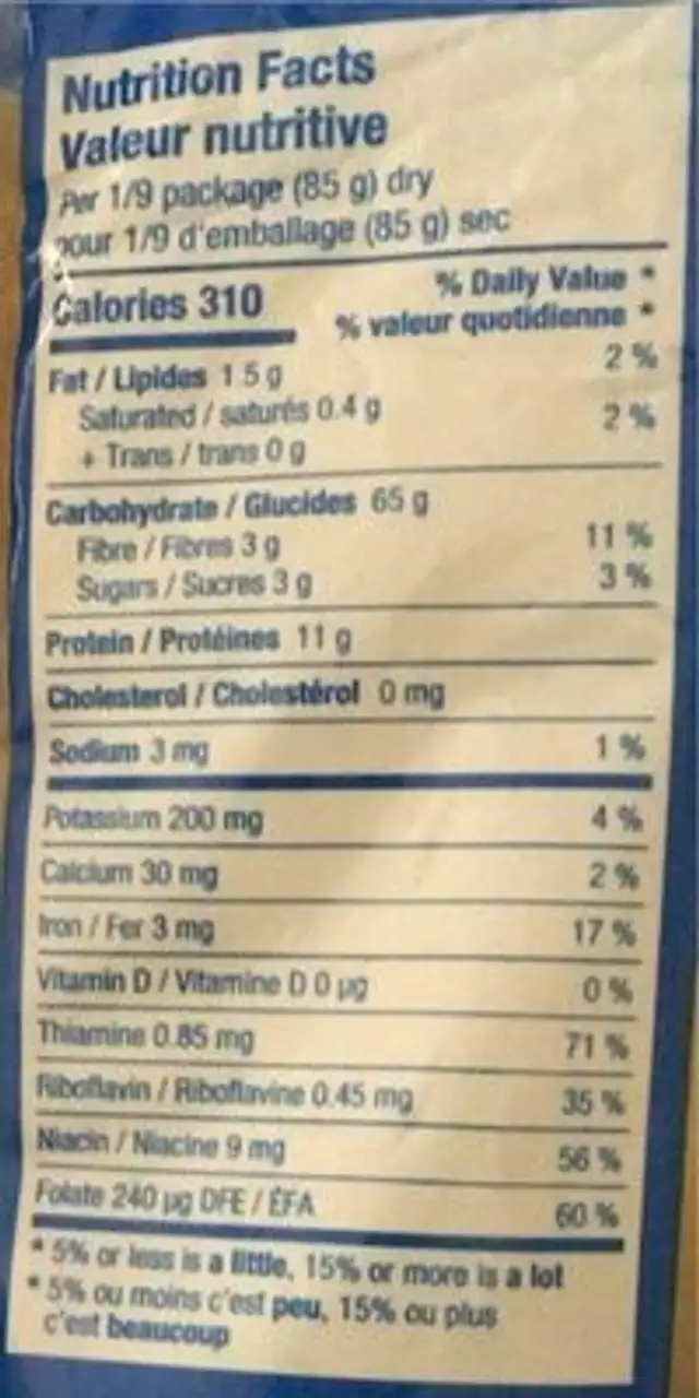 Tradizionale Linguine nutrition facts table