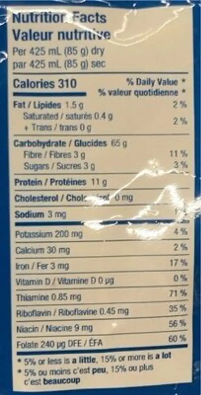 Grosses coquilles nutrition facts table