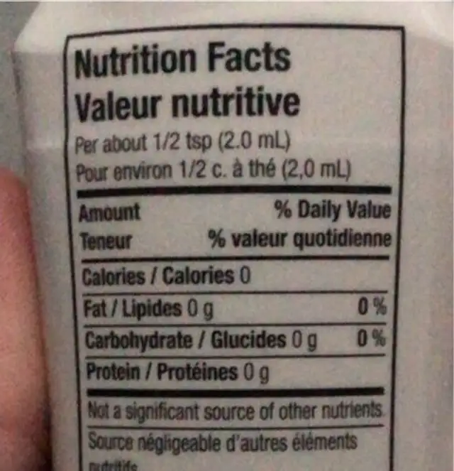 Posh Pomegranate Liquid Drink Mix nutrition facts table
