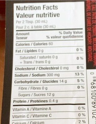 Sauce Barbecue Sauce Bold Original nutrition facts table