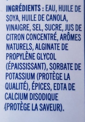 Huile et vinaigre ingredients label