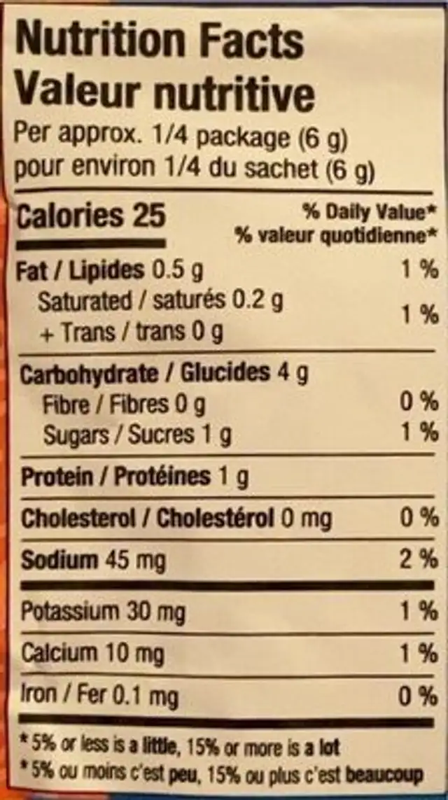 Flavour Boost nutrition facts table