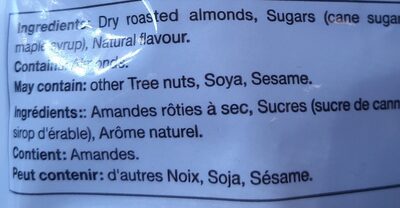 Maple almonds ingredients label