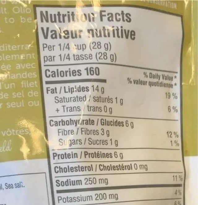Sea salt and olive oil almonds nutrition facts table