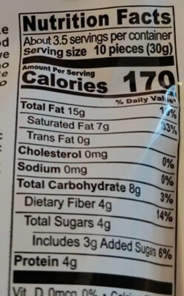 85% Cacao Dark Chocolate Covered Almonds nutrition facts table