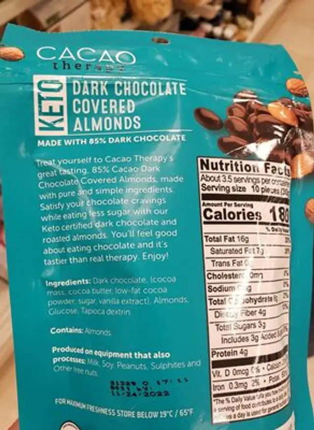 Dark Chocolate Covered Almonds ingredients label