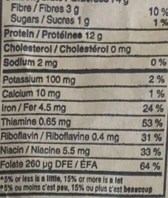 Bakers roses flour nutrition facts table