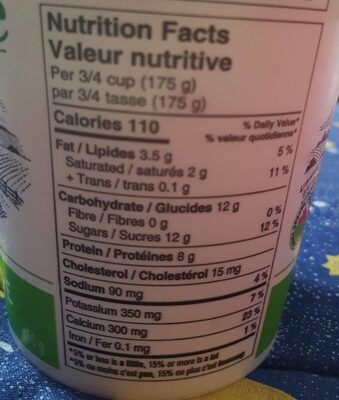 Yogourt Balkan nutrition facts table