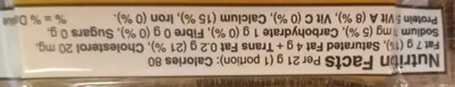 Medium Cheddar Cheese nutrition facts table