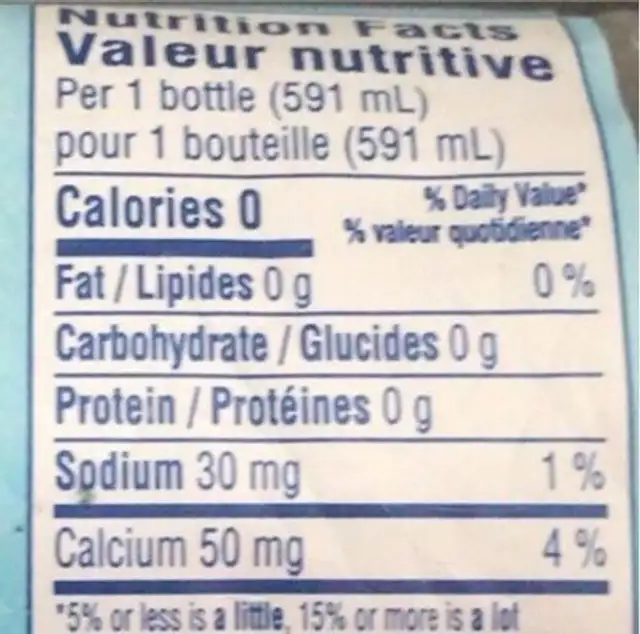 Pure life nutrition facts table