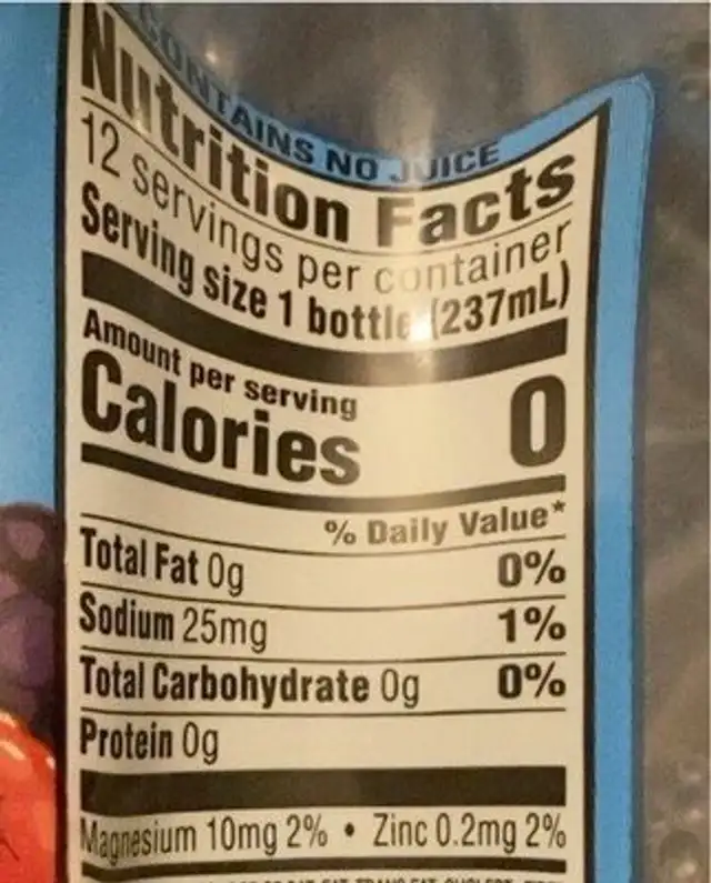 Splash nutrition facts table
