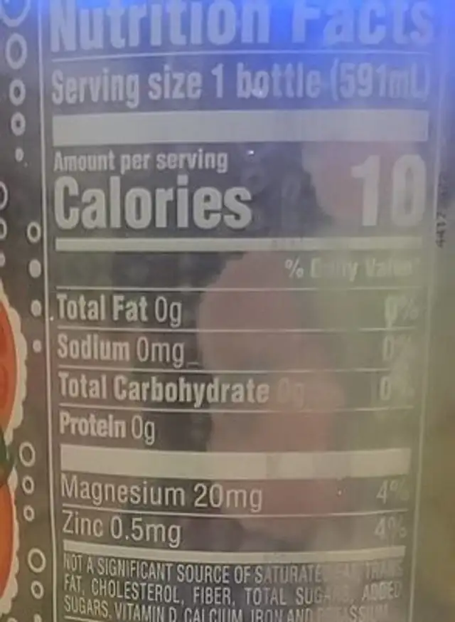 Splash fizz nutrition facts table