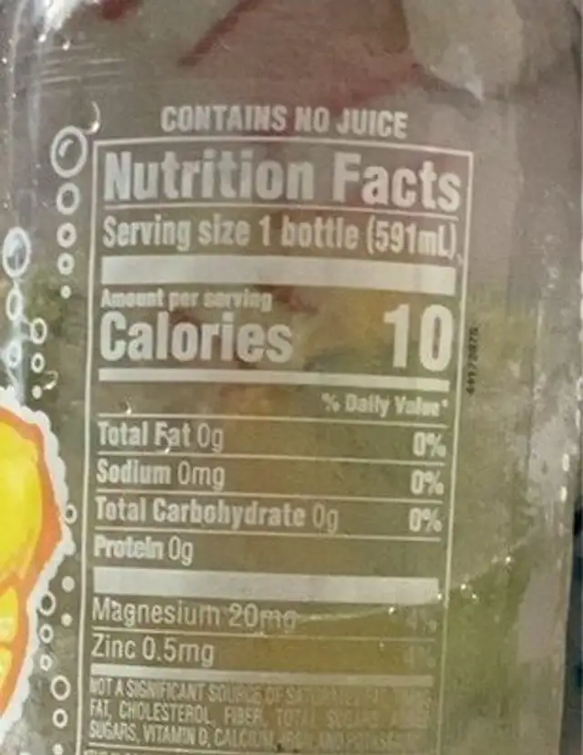 Splash Fizz nutrition facts table